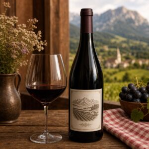 Bouteille de vin Cuvée de la Petite-Joux avec verre