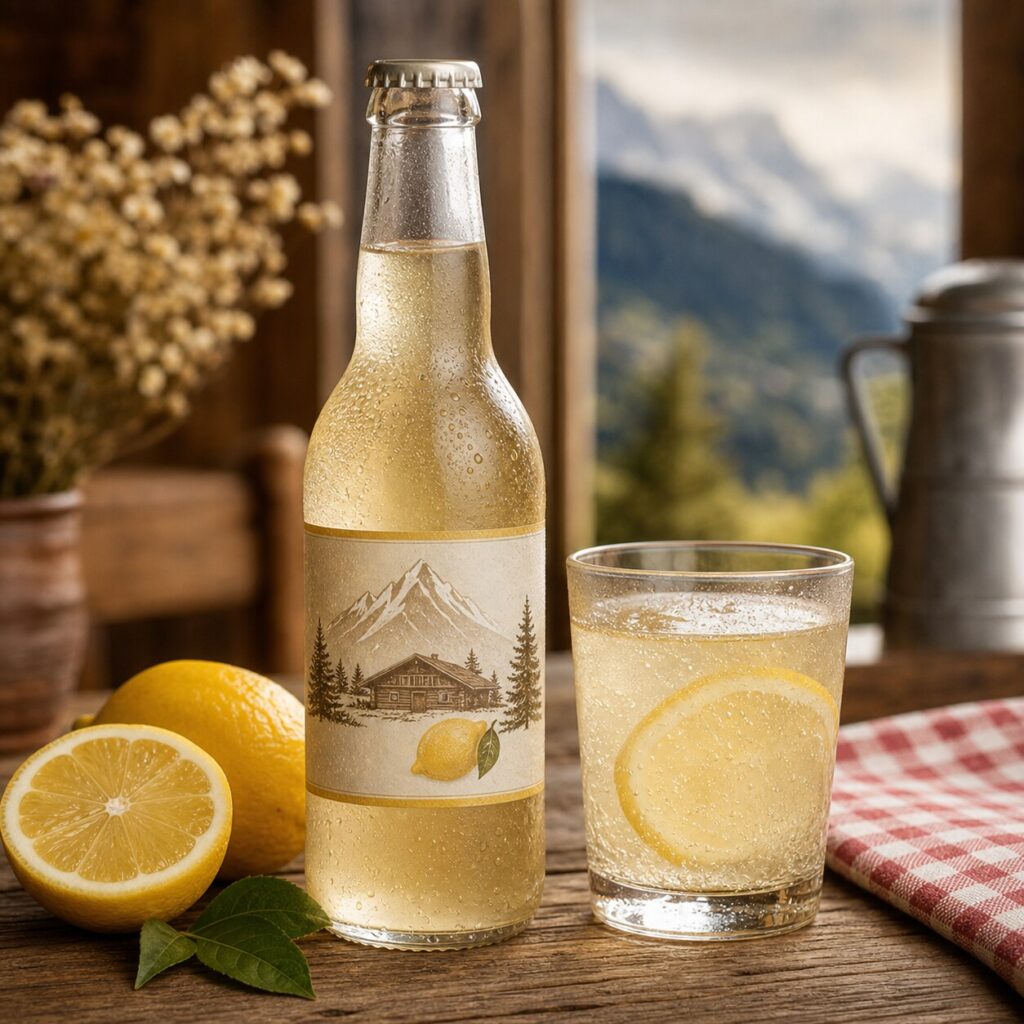 Limonade des Savoie avec bouteille et verre frais